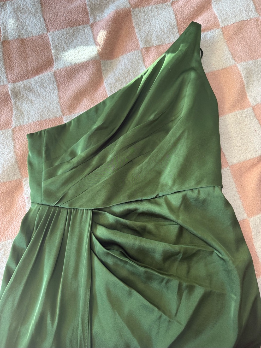 Azazie Olive One-Shoulder Satin Gown - Picture 3 of 8